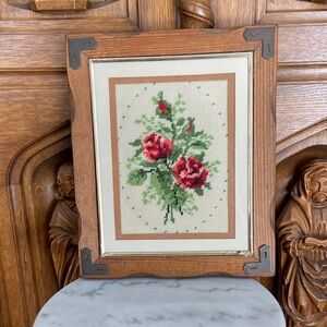 Framed Needlepoint Behind Glass